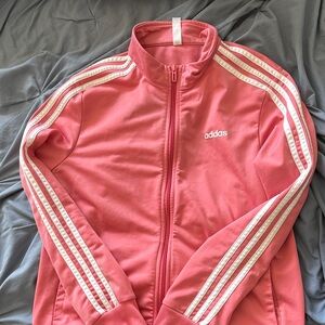 adidas Pink Bomber-Style Track Jacket with White Stripes
